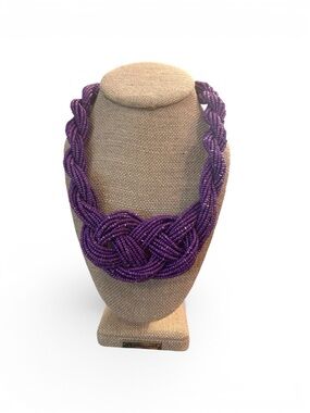Purple Braided Seed Bead Statement Necklace